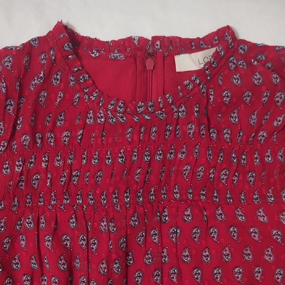 LOFT Paisley Mini Dress, Color Red/White Size 8 - Picture 5 of 16